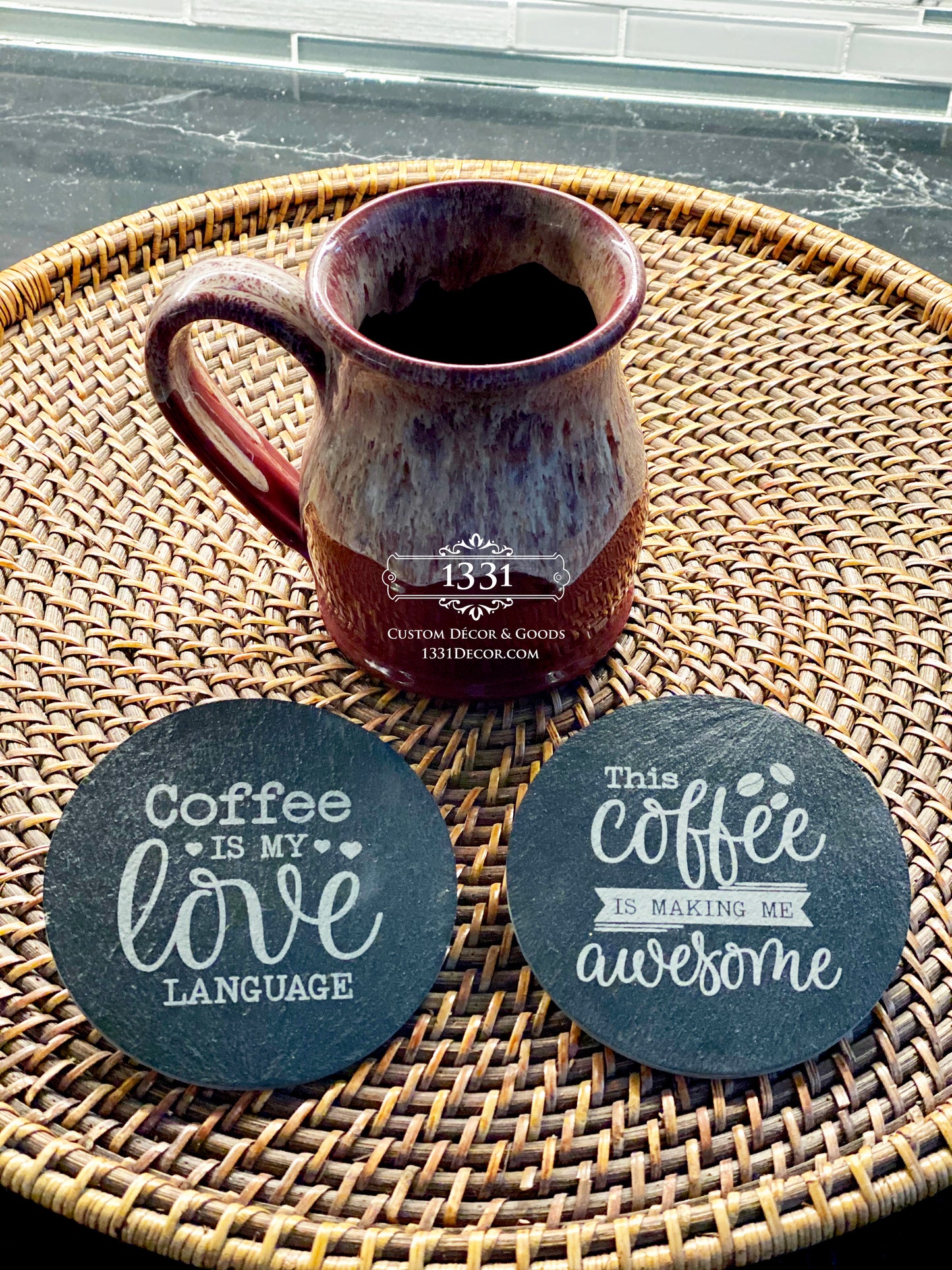 Slate Personalized Coaster Set, Coffee Coasters, Coffee Coaster Set, Set of Coasters, Coffee Lover, Coffee Lover, Drink Coasters, I Love Coffee