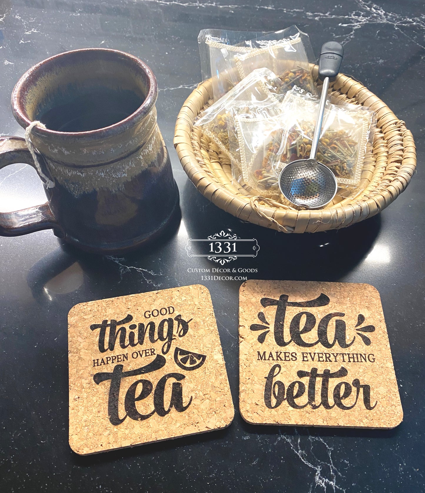 Slate Personalized Coaster Set, Tea Coasters, Tea Coaster Set, Set of Coasters, Tea Lover, Tea Lover, Drink Coasters, I Love Tea