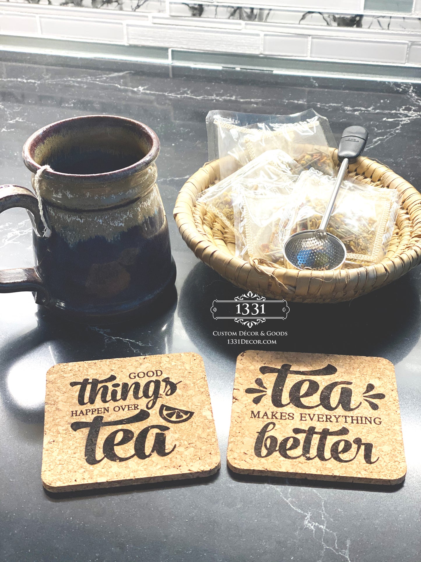 Slate Personalized Coaster Set, Tea Coasters, Tea Coaster Set, Set of Coasters, Tea Lover, Tea Lover, Drink Coasters, I Love Tea