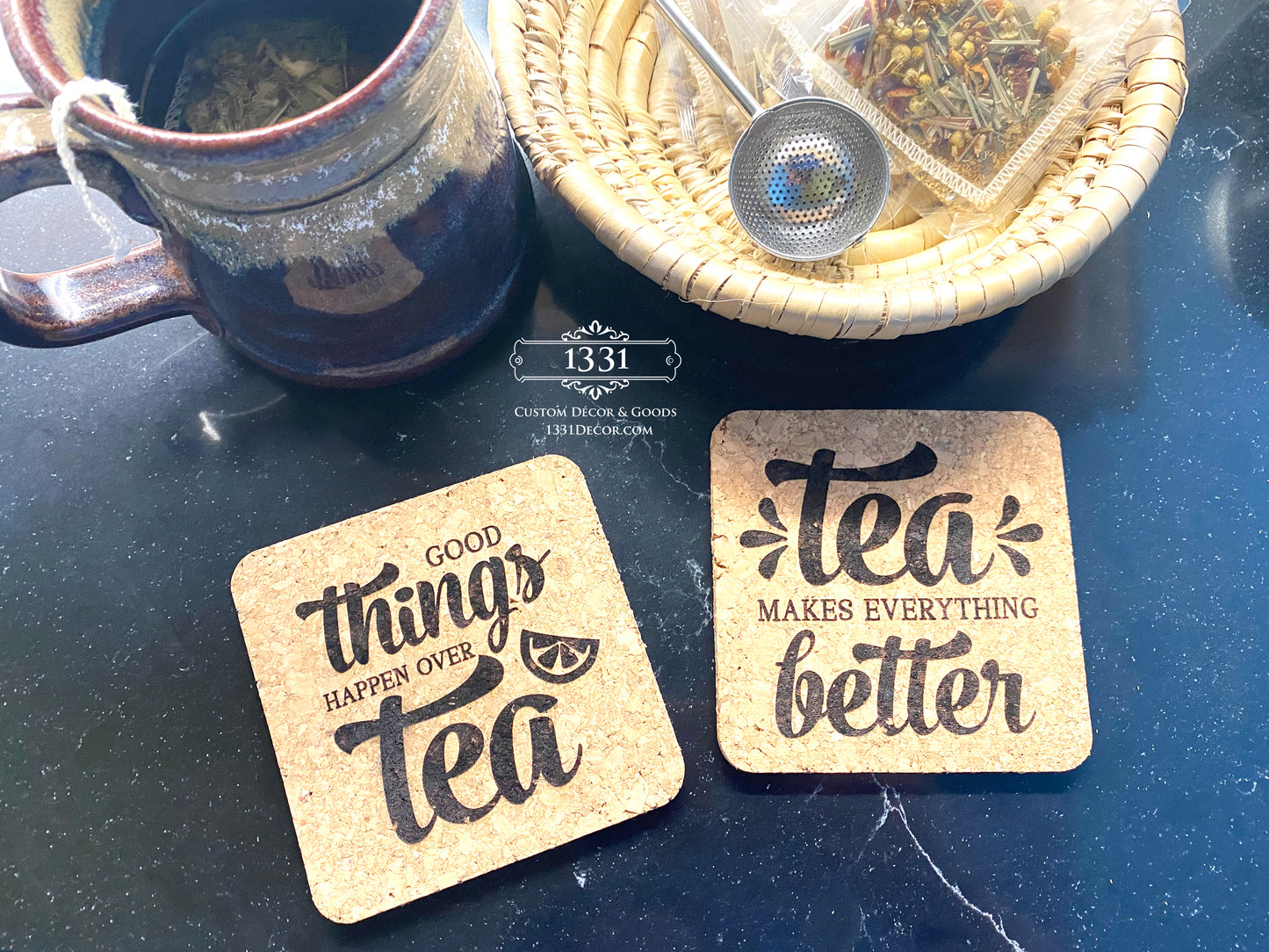 Slate Personalized Coaster Set, Tea Coasters, Tea Coaster Set, Set of Coasters, Tea Lover, Tea Lover, Drink Coasters, I Love Tea