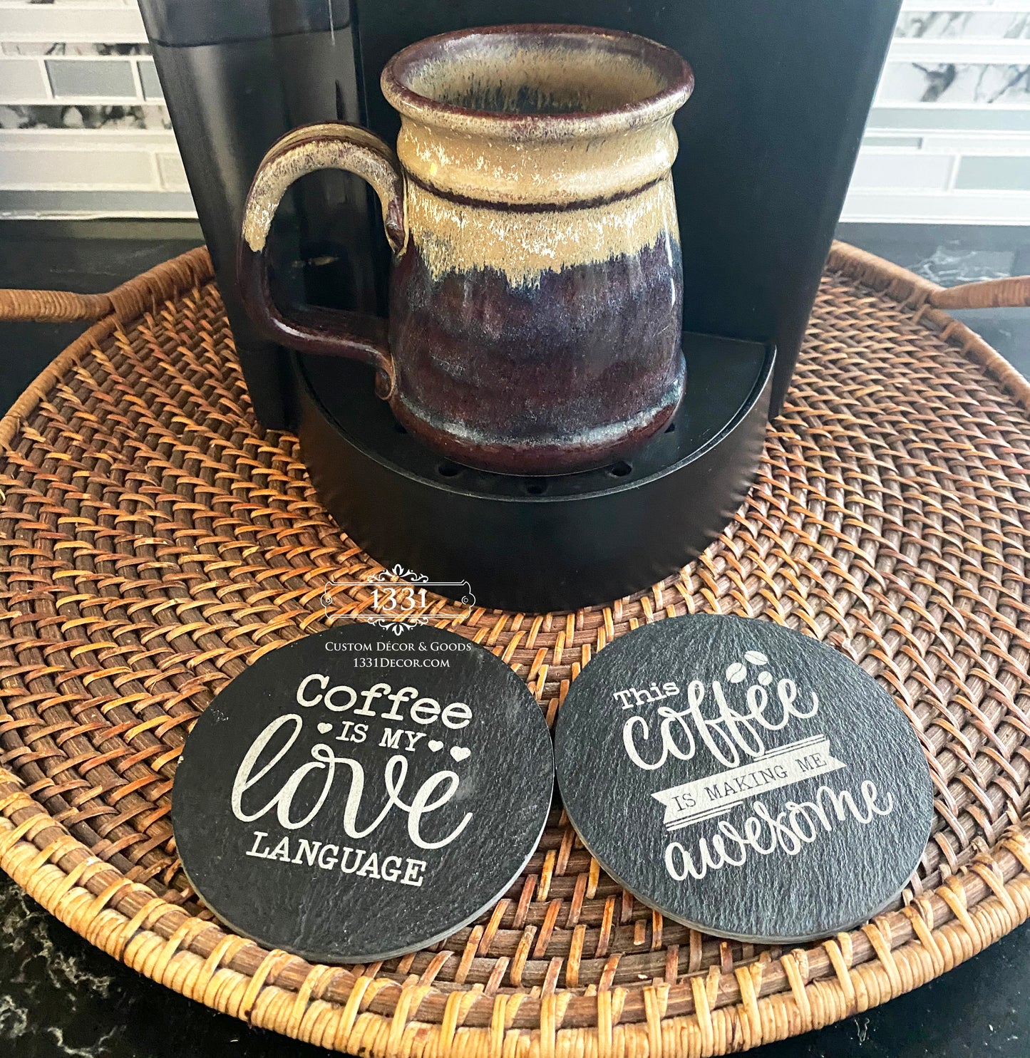 Slate Personalized Coaster Set, Coffee Coasters, Coffee Coaster Set, Set of Coasters, Coffee Lover, Coffee Lover, Drink Coasters, I Love Coffee