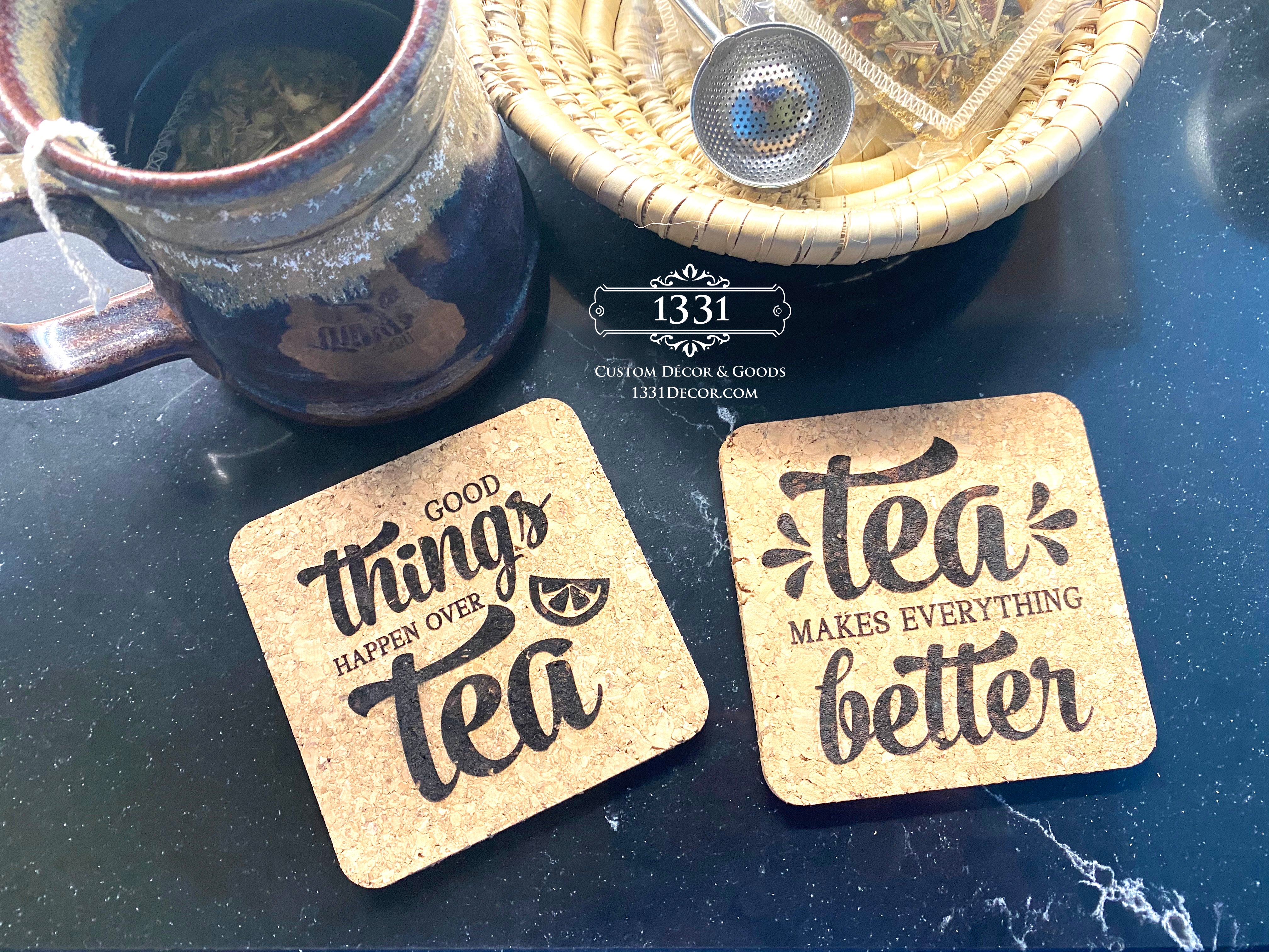 Text Tea Coaster Slate Personalized Coaster Set, Tea Coasters, Tea Coaster Set, Set of ...