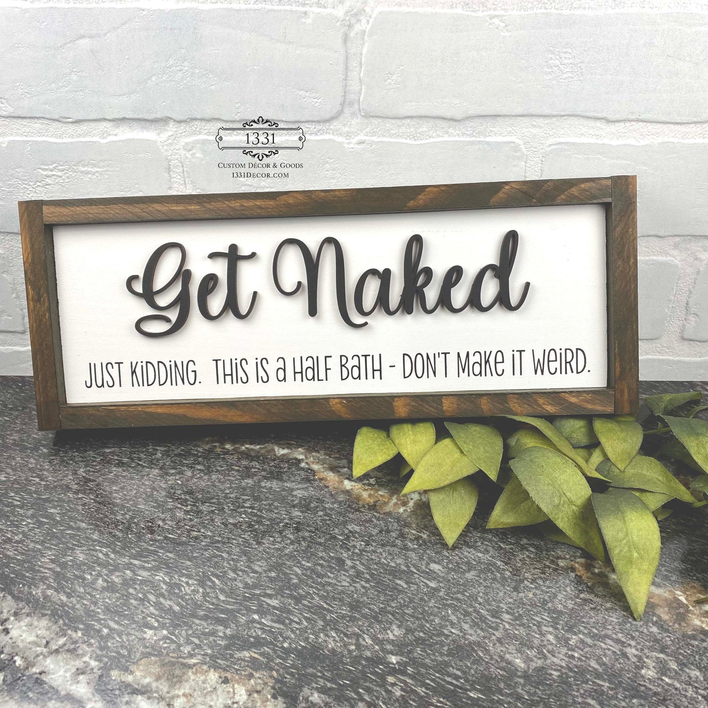 Cartello Divertente In Legno Per Bagno 'Get Naked Just Kidding' - 12,7x12,7 Cm, Decorazione Umoristica Per Mensola